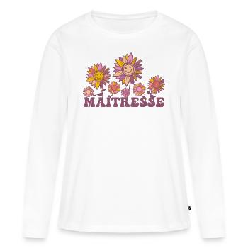 Maitresse motif floral marguerite pour maîtresse - T-shirt manches longues Premium bio Femme - blanc - Devant - Julia (174cm)