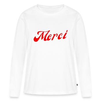 Merci - T-shirt manches longues Premium bio Femme - blanc - Devant - Julia (174cm)
