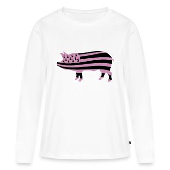 BRETAGNE - BZH - COCHON - T-shirt manches longues Premium bio Femme - blanc - Devant - Julia (174cm)