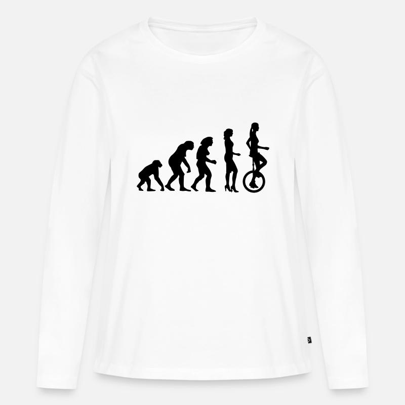 evolution_einradfahrerin_1c - Frauen Premium Bio Langarmshirt - Weiß