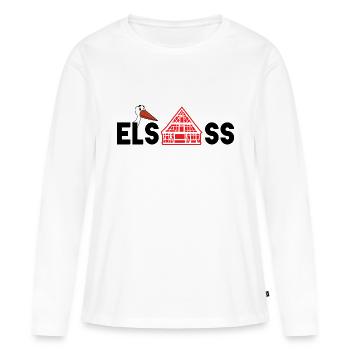 Alsace : cigogne & maison - T-shirt manches longues Premium bio Femme - blanc - Devant - Julia (174cm)