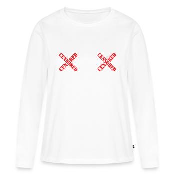 Poitrine censurée - T-shirt manches longues Premium bio Femme - blanc - Devant - Julia (174cm)