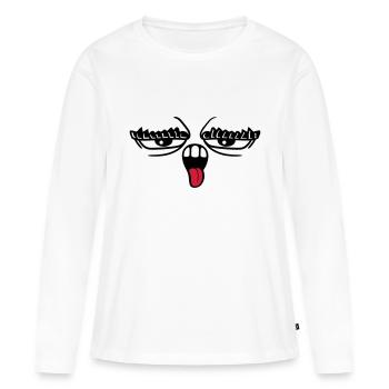 langue sortir la bouche 2 sourcils yeux - T-shirt manches longues Premium bio Femme - blanc - Devant - Julia (174cm)