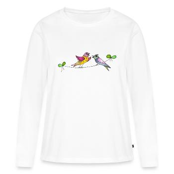Conversations sur les oiseaux - T-shirt manches longues Premium bio Femme - blanc - Devant - Julia (174cm)