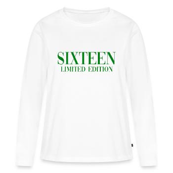16e anniversaire Seize cadeaux - T-shirt manches longues Premium bio Femme - blanc - Devant - Julia (174cm)