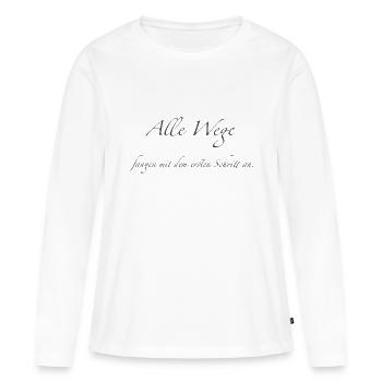 Tous les chemins - T-shirt manches longues Premium bio Femme - blanc - Devant - Julia (174cm)
