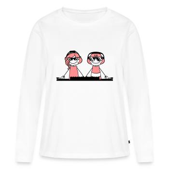 2 amis amies couple duo amour mixe pla pla - T-shirt manches longues Premium bio Femme - blanc - Devant - Julia (174cm)
