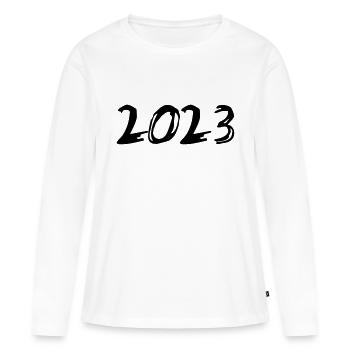 2023 Jahreszahl Datum Zahl Anno Kalenderjahr - Frauen Premium Bio Langarmshirt - Weiß - Vorne - Julia (174cm)