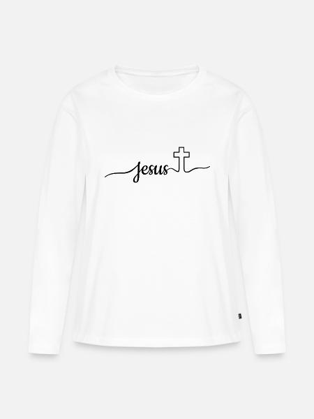 Jesus - Kreuz - Frauen Premium Bio Langarmshirt - Weiß