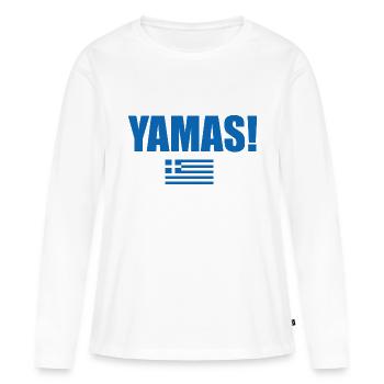 Yamas Ouzo Griechenland cooler Spruch fun - Frauen Premium Bio Langarmshirt - Weiß - Vorne - Julia (174cm)