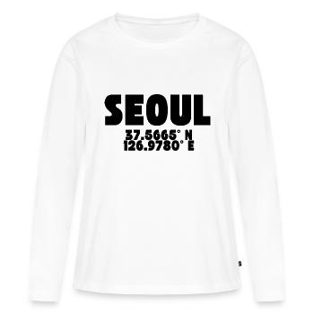Séoul - Design avec coordonnées - T-shirt manches longues Premium bio Femme - blanc - Devant - Julia (174cm)
