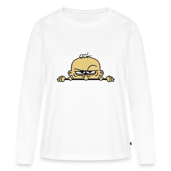 boeses gesicht verstecken mauer schild lustig comi - Frauen Premium Bio Langarmshirt - Weiß - Vorne - Julia (174cm)