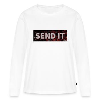 SEND IT Boxlogo - Frauen Premium Bio Langarmshirt - Weiß - Vorne - Julia (174cm)