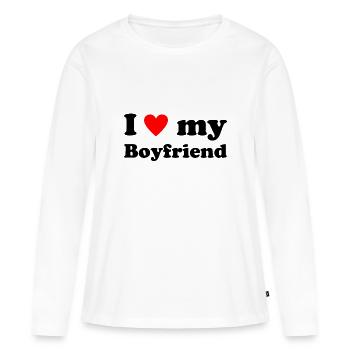 I love my Boyfriend - Heart - Loving - Romance - Frauen Premium Bio Langarmshirt - Weiß - Vorne - Julia (174cm)