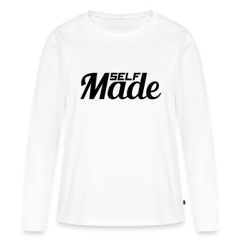 texte réussi bouclier logo riche self made man m - T-shirt manches longues Premium bio Femme - blanc - Devant - Julia (174cm)