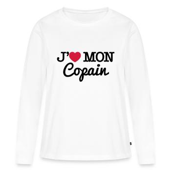 J'aime mon copain - T-shirt manches longues Premium bio Femme - blanc - Devant - Julia (174cm)