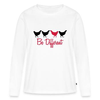Être mit Huhn différents texte - T-shirt manches longues Premium bio Femme - blanc - Devant - Julia (174cm)