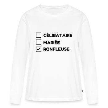 Ronfler / Ronfleur / Ronfleuse / Ronflement - T-shirt manches longues Premium bio Femme - blanc - Devant - Julia (174cm)