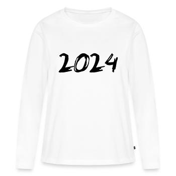 2024 Jahreszahl Datum Zahl Anno Kalenderjahr - Frauen Premium Bio Langarmshirt - Weiß - Vorne - Julia (174cm)