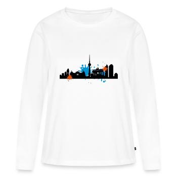 Skyline_Berlin_dirty - T-shirt manches longues Premium bio Femme - blanc - Devant - Julia (174cm)