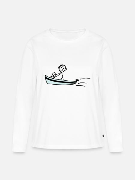 Männchen fährt Motorboot - V2 - Frauen Premium Bio Langarmshirt - Weiß
