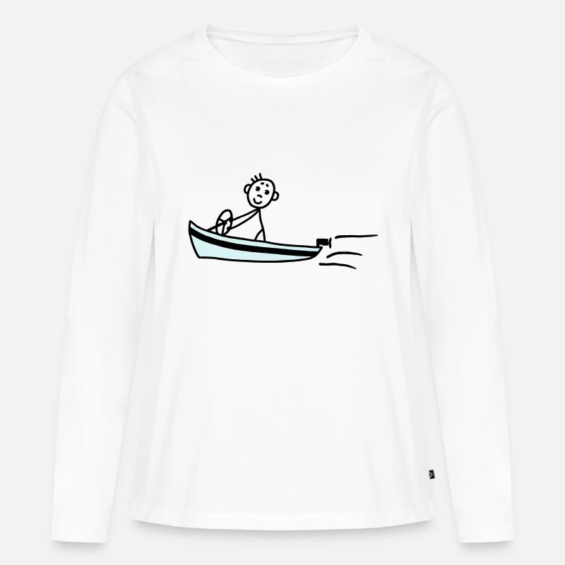 Männchen fährt Motorboot - V2 - Frauen Premium Bio Langarmshirt - Weiß
