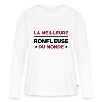 Ronfleur / Ronfleuse / Ronfler / Ronflement - T-shirt manches longues Premium bio Femme - blanc - Devant - Julia (174cm)