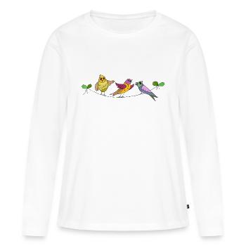 Conversations sur les oiseaux - T-shirt manches longues Premium bio Femme - blanc - Devant - Julia (174cm)
