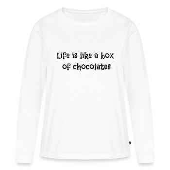 La vie est comme une boîte de chocolats. - T-shirt manches longues Premium bio Femme - blanc - Devant - Julia (174cm)