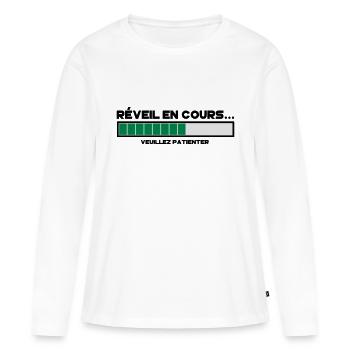 motif réveil en cours - T-shirt manches longues Premium bio Femme - blanc - Devant - Julia (174cm)