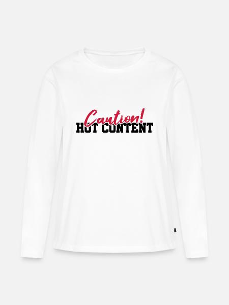 Caution Hot Content - Frauen Premium Bio Langarmshirt - Weiß