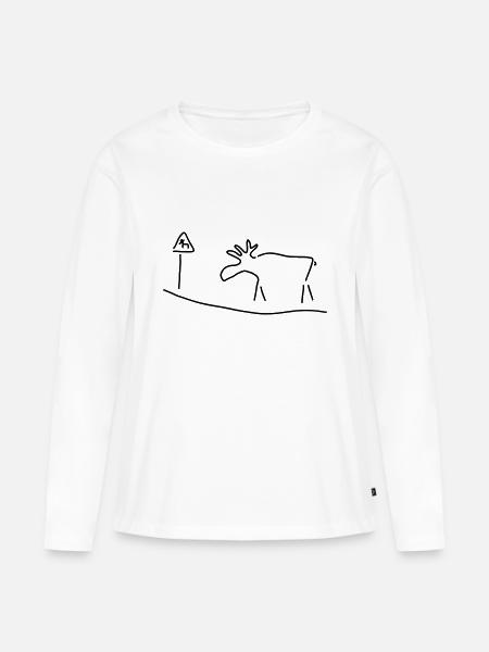 elch mit warnschild - Frauen Premium Bio Langarmshirt - Weiß