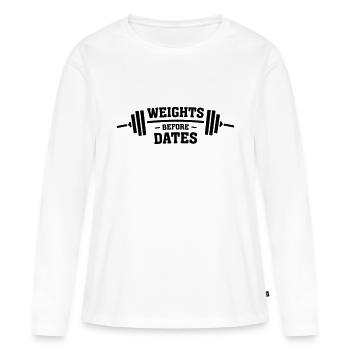 Weights Before Dates - T-shirt manches longues Premium bio Femme - blanc - Devant - Julia (174cm)