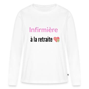 Infirmière à la retraite - T-shirt manches longues Premium bio Femme - blanc - Devant - Julia (174cm)