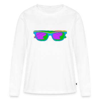 Lunettes Fluo Trippy Couleur Techno - T-shirt manches longues Premium bio Femme - blanc - Devant - Julia (174cm)
