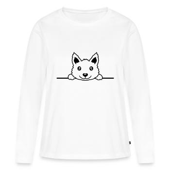 Braver Hund hinter Mauer - Frauen Premium Bio Langarmshirt - Weiß - Vorne - Julia (174cm)