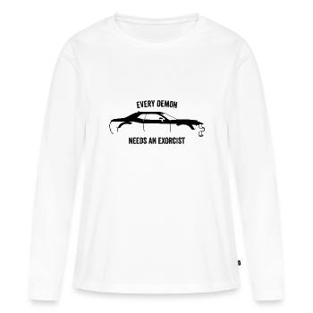 CHALLENGER DEMON SLOGAN - T-shirt manches longues Premium bio Femme - blanc - Devant - Julia (174cm)
