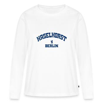 Haselhorst - Spandau - Berlin - Deutschland - Frauen Premium Bio Langarmshirt - Weiß - Vorne - Julia (174cm)