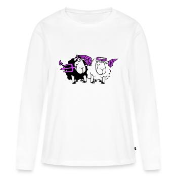 2 Mouton Ange Diable Satan Enfer Mal Paradis Bien - T-shirt manches longues Premium bio Femme - blanc - Devant - Julia (174cm)