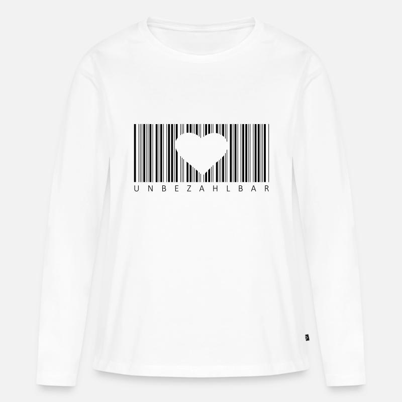 Strichcode Unbezahlbar Herz Liebe Partner Geschenk - Frauen Premium Bio Langarmshirt - Weiß