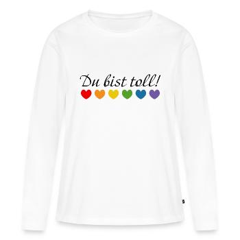 Regenbogenherzchen du bist toll - Frauen Premium Bio Langarmshirt - Weiß - Vorne - Julia (174cm)