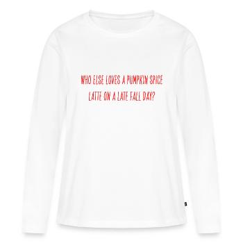 Pumpkin Spice Latte Question - T-shirt manches longues Premium bio Femme - blanc - Devant - Julia (174cm)