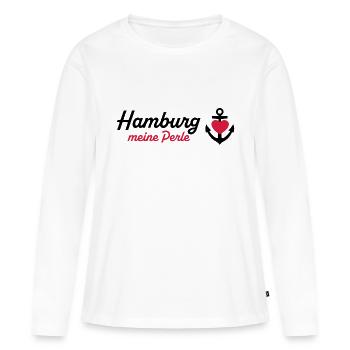 Hamburg Perle schwarz - Frauen Premium Bio Langarmshirt - Weiß - Vorne - Julia (174cm)
