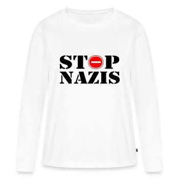 Stop Nazis - T-shirt manches longues Premium bio Femme - blanc - Devant - Julia (174cm)
