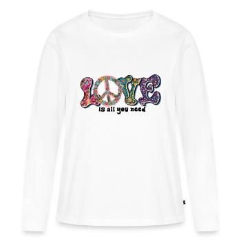 Love is all you need Design / Peacezeichen - Frauen Premium Bio Langarmshirt - Weiß - Vorne - Julia (174cm)