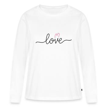 Love V-Heart – Une écriture d’amour simple et moderne - T-shirt manches longues Premium bio Femme - blanc - Devant - Julia (174cm)