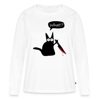 Katze Messer Blut Halloween what - Frauen Premium Bio Langarmshirt - Weiß - Vorne - Julia (174cm)