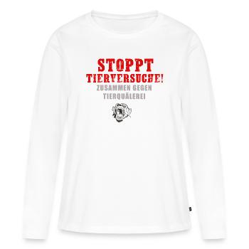 Stop à l’expérimentation animale, Ensemble contre la cruauté envers les animaux - T-shirt manches longues Premium bio Femme - blanc - Devant - Julia (174cm)