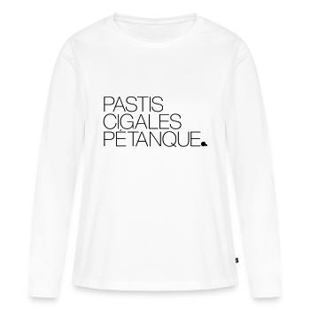 Pastis Cigales Pétanque - T-shirt manches longues Premium bio Femme - blanc - Devant - Julia (174cm)