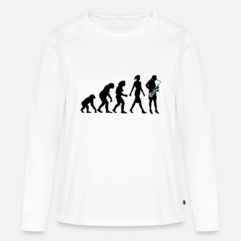 Evolution der Frau Saxophon Spielerin - Frauen Premium Bio Langarmshirt - Weiß